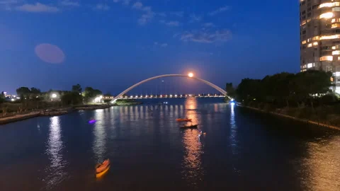 Boating In Humber River Under Full Moon Stock Footage 157695437