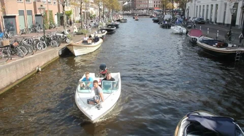 Boating in Leiden, Holland Stock Footage 8929077