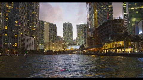 BOATING IN MIAMI  RIVER, BRICKELL Stock Footage 124991737