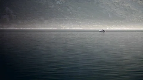 Boating in the morning mist Stock Footage 44855828