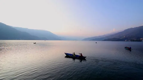Boating at Phewa Lake Stock Footage 155388369
