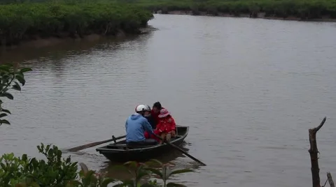 Boating on the river with small children Stock Footage 47455915