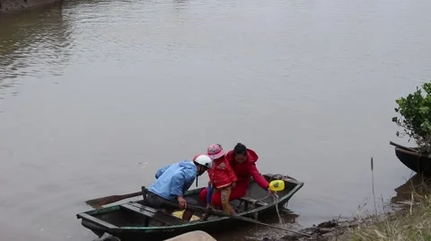 Boating on the river with small children Stock Footage 47455947
