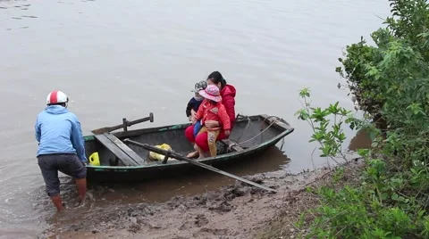 Boating on the river with small children Stock Footage 47456682