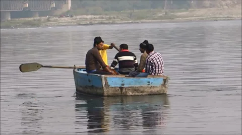 Boating in river Yamuna / timelapse Stock Footage 42138405