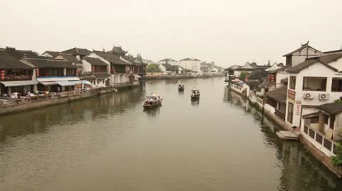 Boating on the river in Zhujiajiao, China Stock Footage