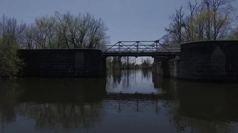 Boating under a bridge Stock Footage 63071028