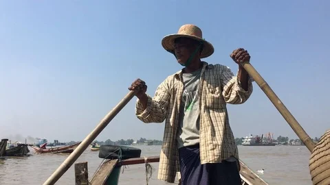 Boatman on Yangon River Stock Footage 97625842