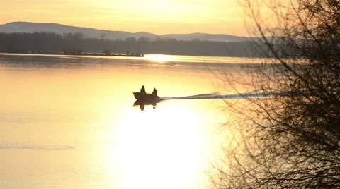 Boat,river and sunset. Stock Footage 46921420