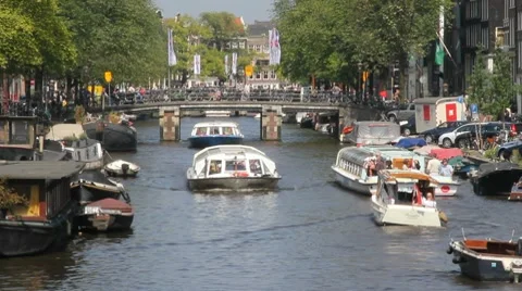 Boats in Amsterdam Stock Footage