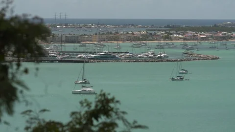 Boats anchored in a bay Stock Footage
