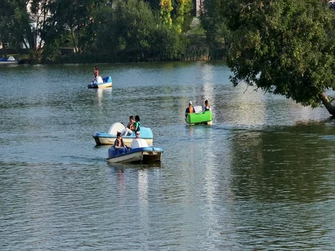 Boats and Catamarans on River Svisloch Stock Footage