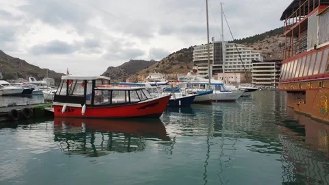 Boats and yachts in Balaklava Bay, Crimea. Stock Footage
