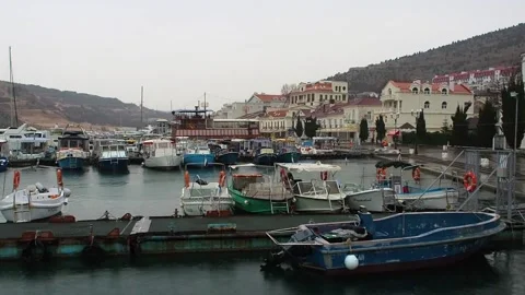 Boats and yachts in Balaklava Bay, Crimea. Stock Footage