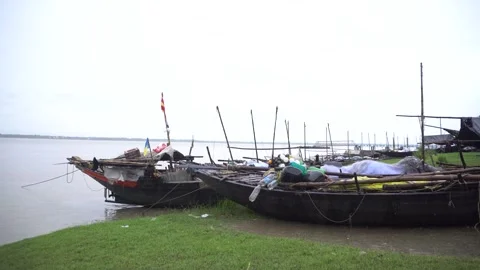 Boat's are standing on the river Stock Footage 248713451