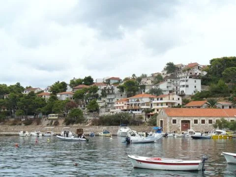 The boats in bay in Croatia Stock Photos