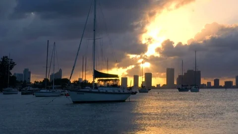 Boats in the Bay at Sunset Stock Footage 76103100