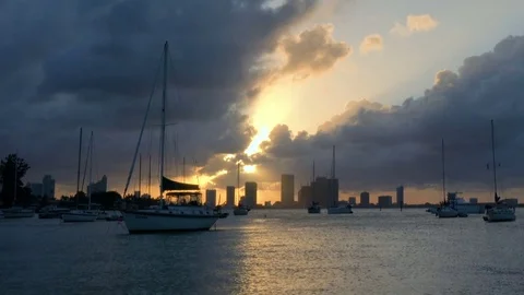 Boats in the Bay at Sunset Stock Footage 76104165