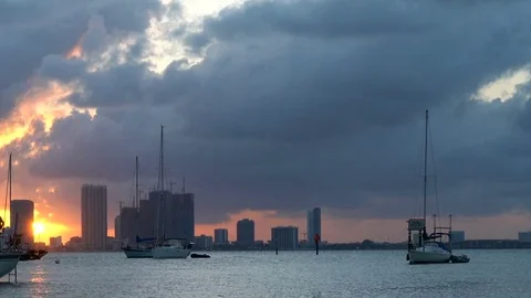 Boats in the Bay at Sunset Stock Footage 76130498