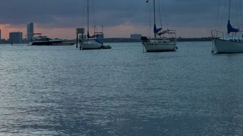 Boats in the Bay at Sunset Stock Footage 76132087