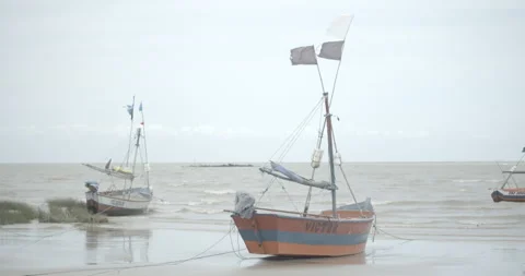 Boats on the beach, in amazon river Stock Footage 139601253