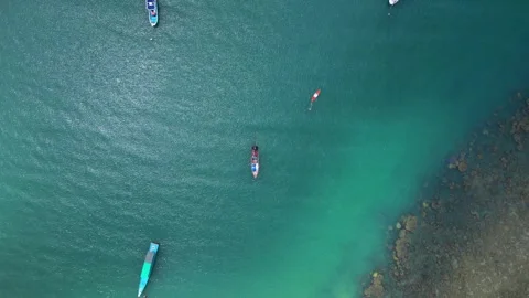 Boats at Beach – Top View Drone Footage of Coastal Shoreline Stock-Footage 337562922