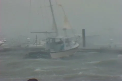 Boats blown around in a Hurricane Stock-Footage 12575589