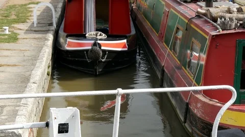 Boats in canal lock Stock Footage 79406401
