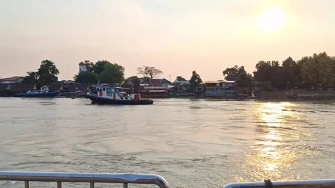 Boats on the Chao Phraya River. Stock Footage 335446036