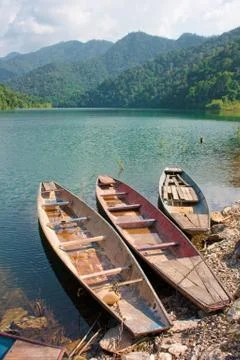Boats on dam Foto stock