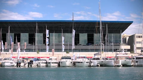 Boats docked during Genoa Boat Show Stock Footage 58660053