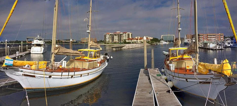 Boats Docked in Harbor Stock Photos