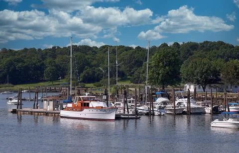Boats docked at a marina Foto stock