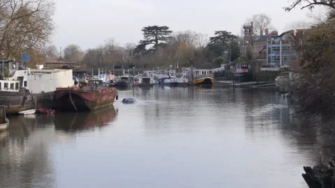 Boats Docked By The River In Winter Stock-Footage 149011829