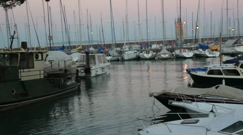 Boats docking evening time 4 Stock Footage 21893540