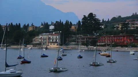 Boats docking in the open on lake Stock Footage 20489744