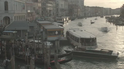 Boats Docking in Pier During Sunset in Venice, Italy Stock Footage 148698001
