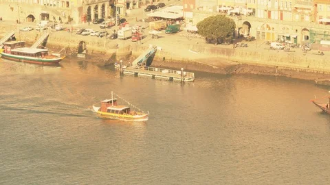 Boats on The Douro River, toned Stock Footage 89048040
