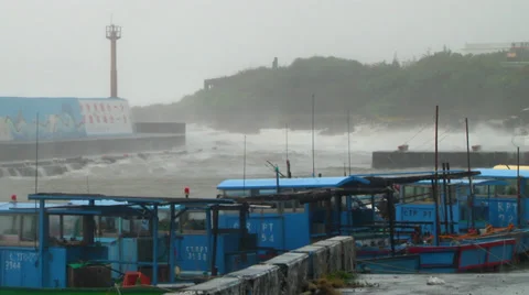 Boats during Hurriane Stock Footage 30565467