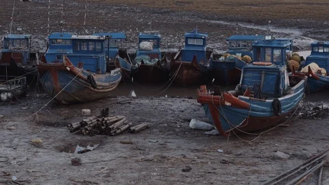 Boats during winter maintenance Stock Footage 111597609