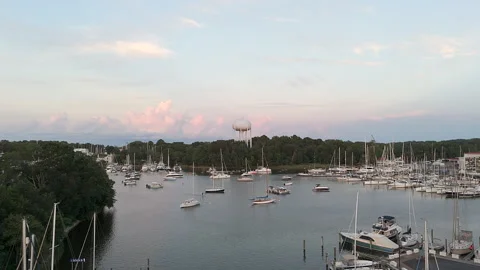 Boats Floating And Docked At Back Creek In Annapolis, Maryland, USA. - aerial Stock Footage 345195190