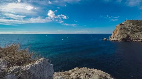 Boats floating on the sea between the mountains, beautiful view. Timelapse Video stock 70549231