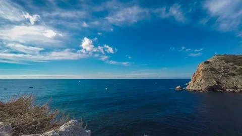 Boats floating on the sea between the mountains, beautiful view. Timelapse Stock Footage 70549516
