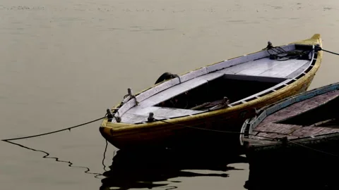 Boats of Ganges River in Varanasi Stock Footage 132966639