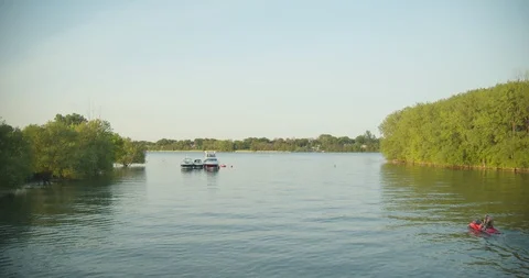Boats gathering at a river  Stock Footage 115082124