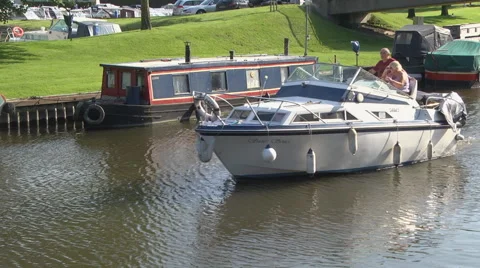 Boats on the Great Ouse river at Ely Stock Footage 46689968