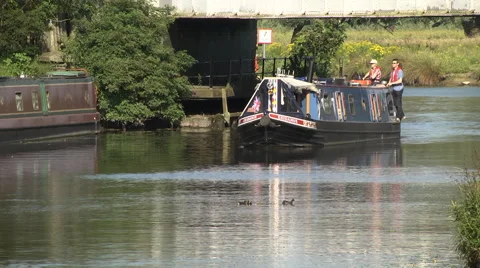 Boats on the Great Ouse river at Ely Stock Footage 46690266