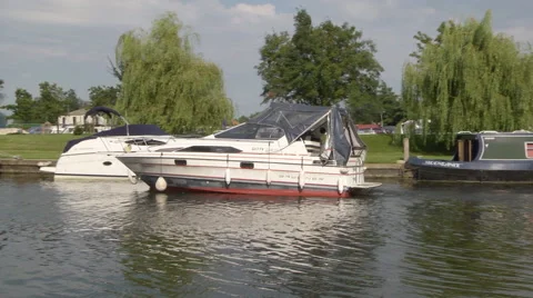 Boats on the Great Ouse river at Ely Stock Footage 46696379