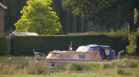 Boats on the Great Ouse river at Ely Stock Footage 46706919