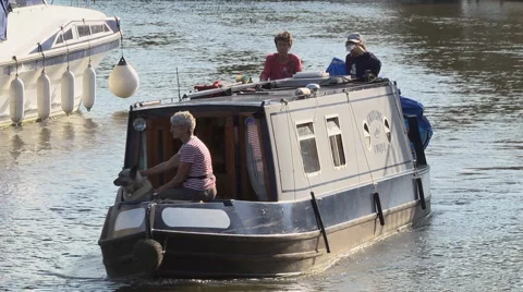 Boats on the Great Ouse river at Ely Stock Footage 46708134